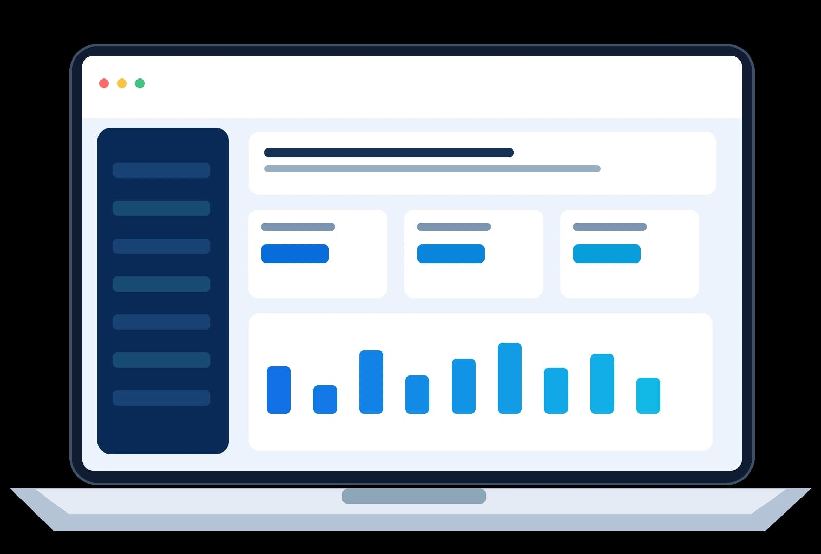 Ilustrasi antarmuka dashboard sistem informasi (bukan tangkapan layar aplikasi asli)