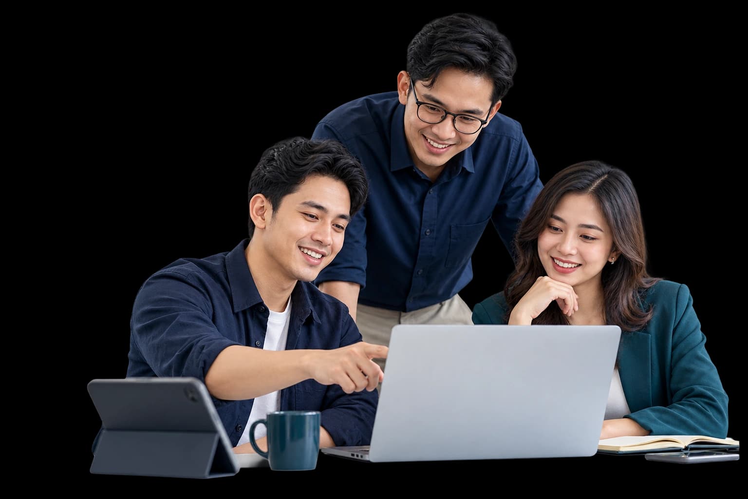 Ilustrasi profesional yang berdiskusi mengenai proyek digital