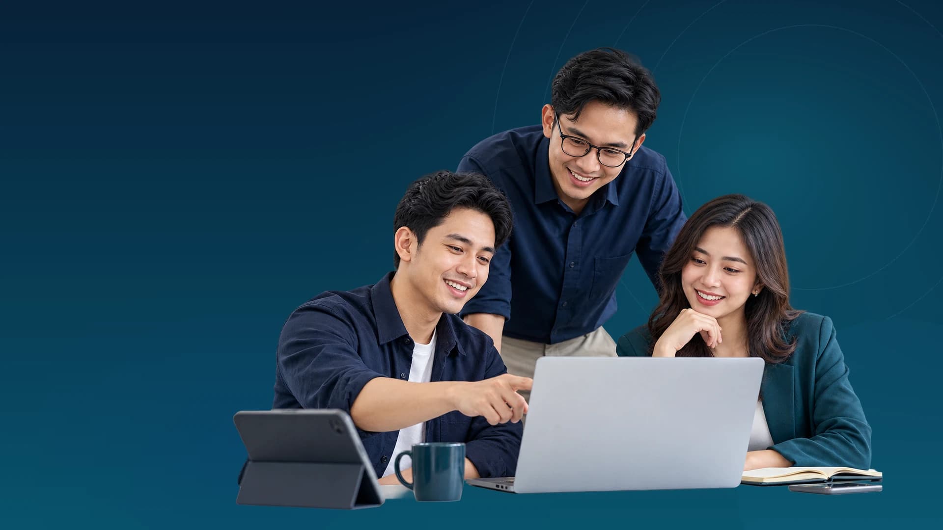 Ilustrasi kerja kolaboratif profesional teknologi